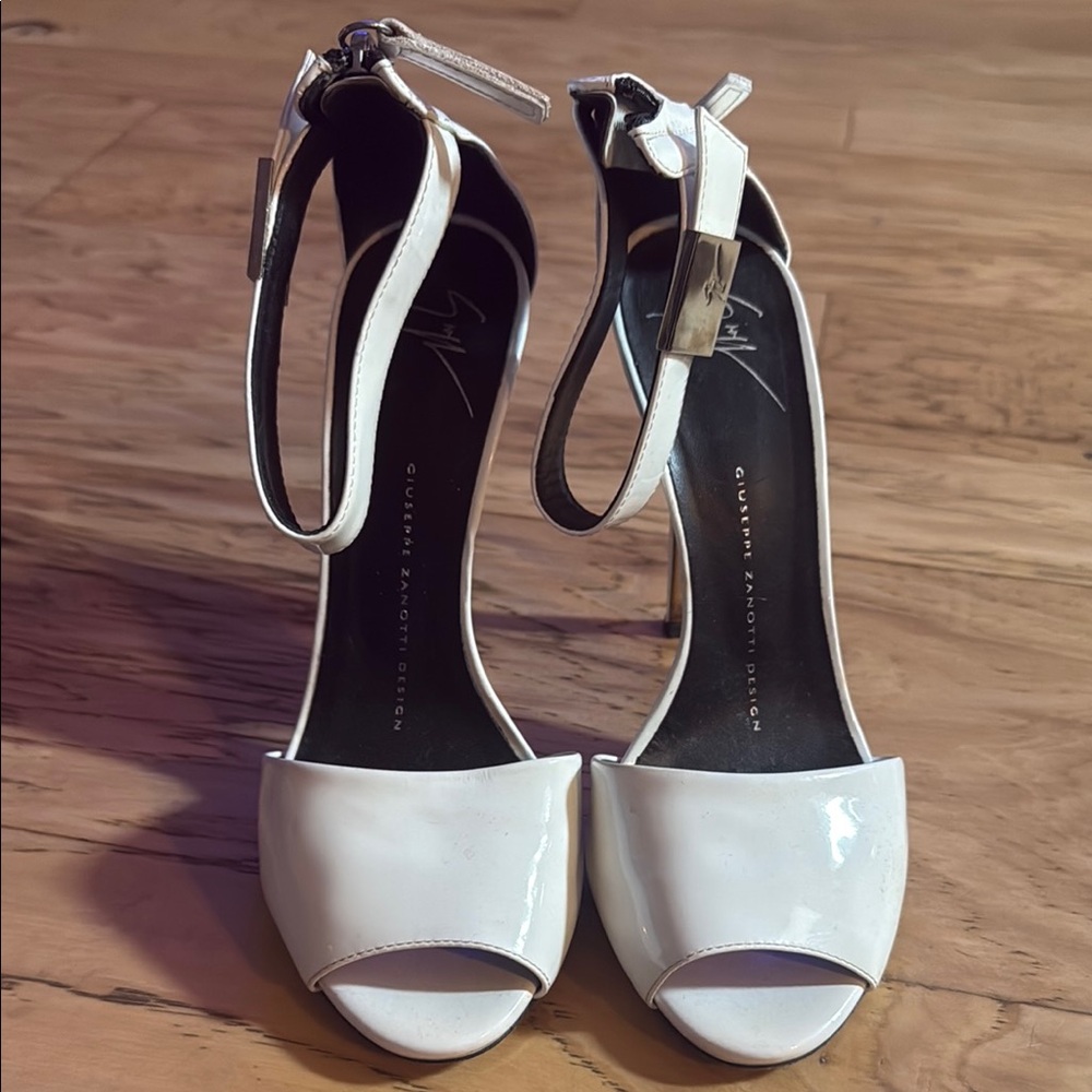 Giuseppe Zanotti White Stiletto Heels with Ankle Strap